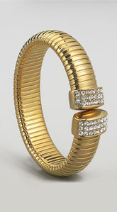 Xia Rhinestone Statement Open Bangle Bracelet - Gold